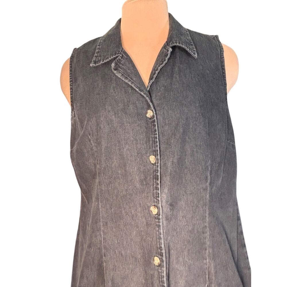Vintage Black Denim Maxi Dress Sleeveless Button Front Grunge Modest Western - Picture 3 of 10
